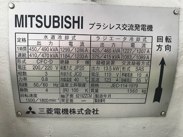 MITSUBISHI　generator  375kva